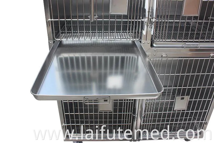Factory Price Animal Veterinary Pet Cages Stainless Steel Vet Cat Cage with Wheels and Tray Oxygen Cage
